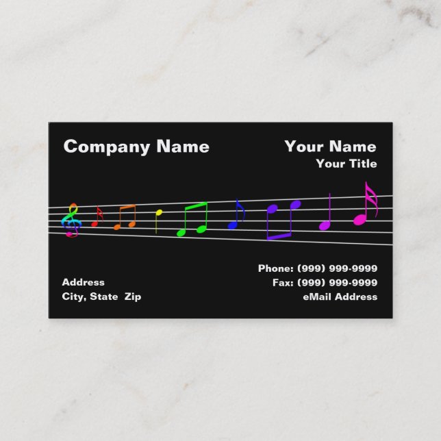 Colourful Music Notes Business Card (Front)