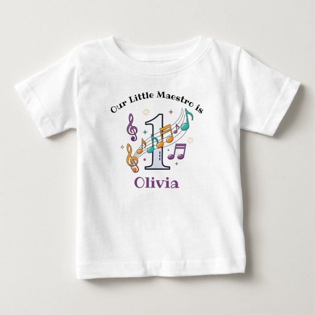 Colourful Music Notes First Birthday Baby T-Shirt (Front)