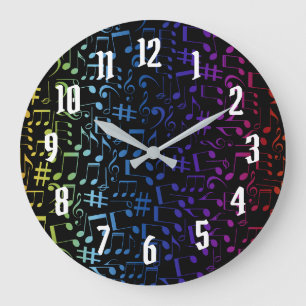 Colourful Music Notes Musicians Music Lovers Large Clock