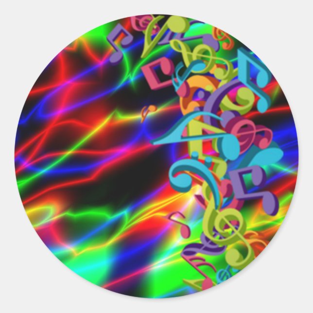 colourful music notes neon bright background classic round sticker (Front)