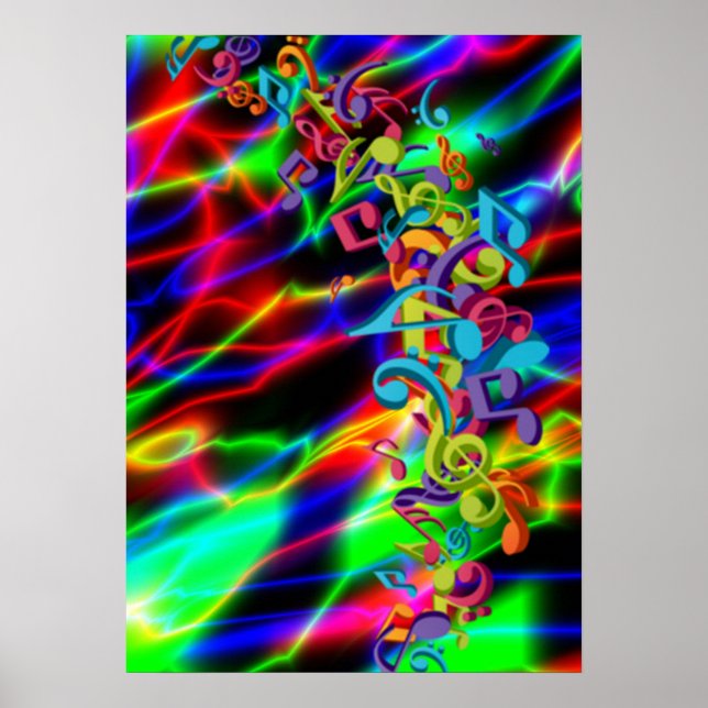 colourful music notes neon bright background colou poster (Front)