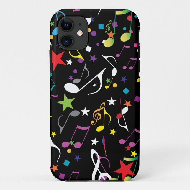 Colourful Music Notes on Black Case-Mate iPhone Case (Back)