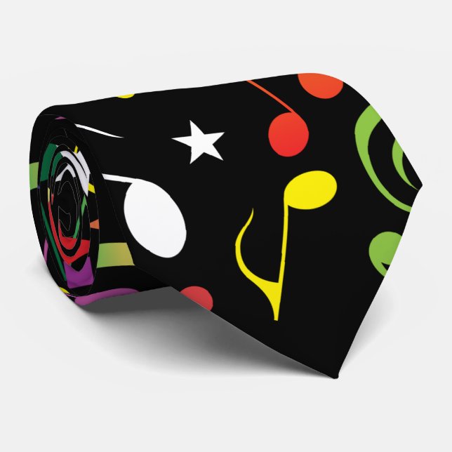 Colourful Music Notes on Black Tie (Rolled)