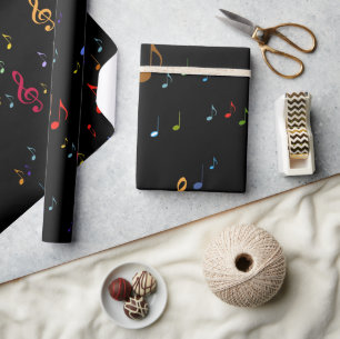 colourful music notes on black wrapping paper