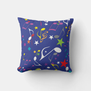 Colourful Music Notes on Blue Cushion
