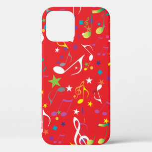 Colourful Music Notes on RED iPhone 12 Case