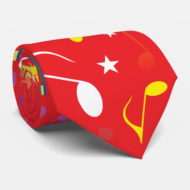 Colourful Music Notes on Red Tie (Rolled)