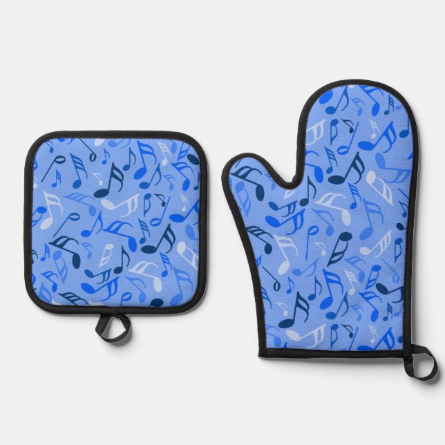 Colourful Music Notes Oven Mitt & Pot Holder Set (Front)