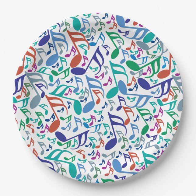 Colourful Music Notes Paper Plate (Front)