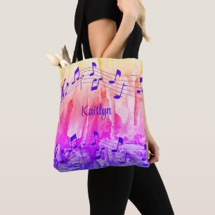 Colourful Music Notes Personalised Tote Bag