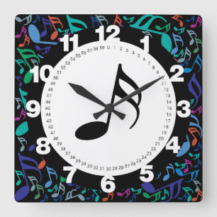 Colourful Music Notes Square Wall Clock