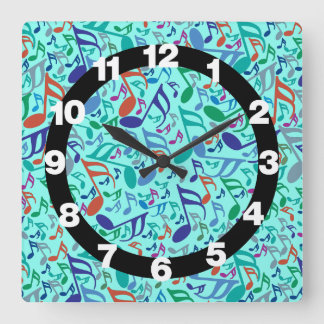 Colourful Music Notes Square Wall Clock