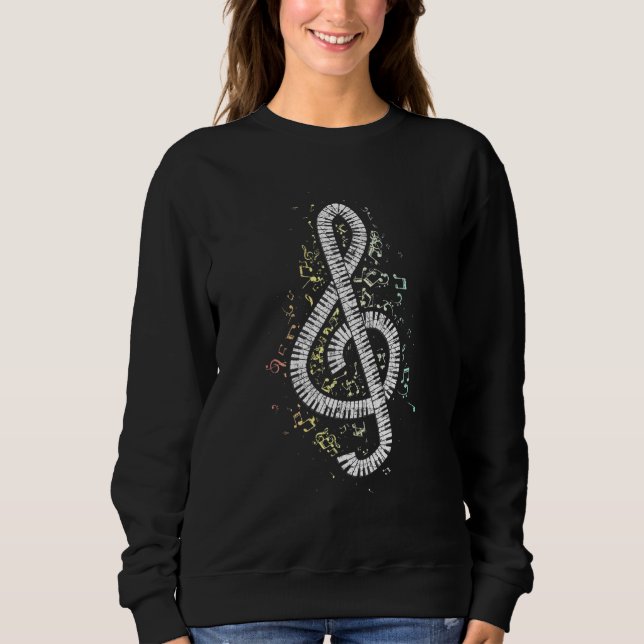 Colourful Music Notes Treble Clef Keyboards Piano Sweatshirt (Front)
