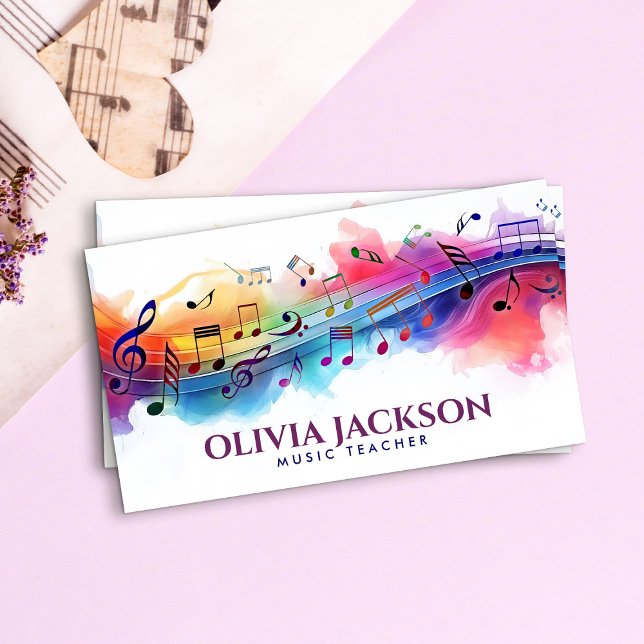 Colourful Music Notes Watercolor Business Card (Creator Uploaded)
