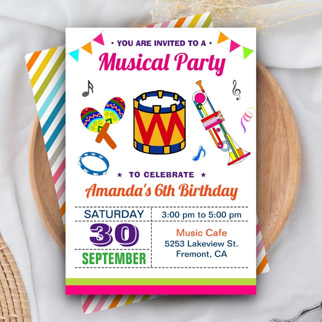 Colourful Music Party Kids Birthday Invitation (Creator Uploaded)