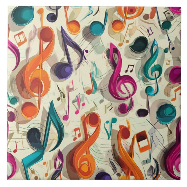 Colourful Music Pattern Ceramic Tile (Front)