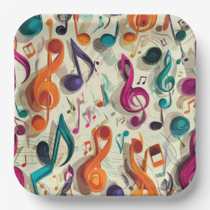 Colourful Music Pattern Paper Plate