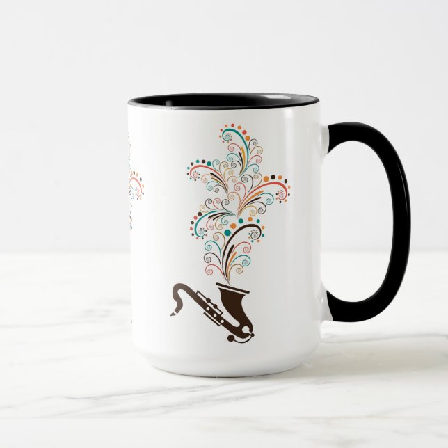 Colourful Music Saxophone & Floral Swirls Mug (Right)