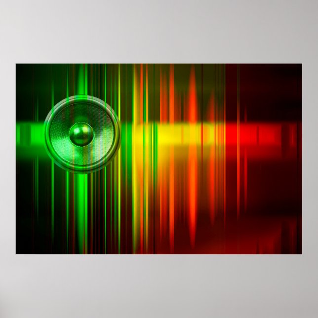 Colourful music speaker with soundwaves poster (Front)