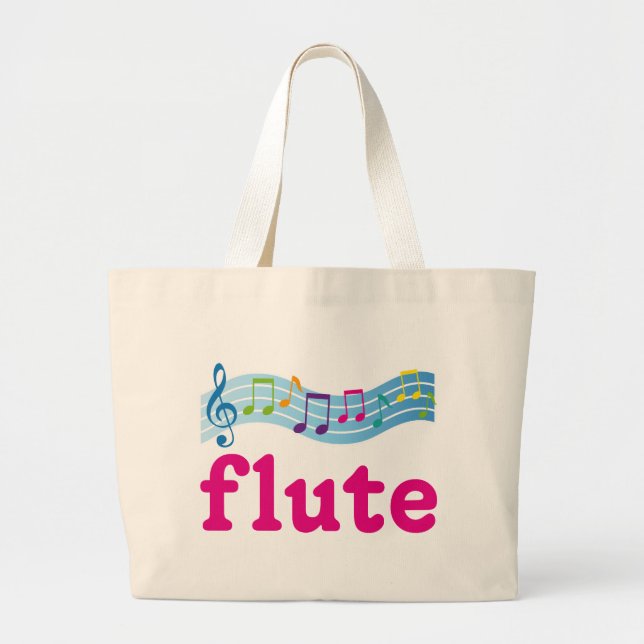 Colourful Music Staff Flute Design Gift Large Tote Bag (Front)