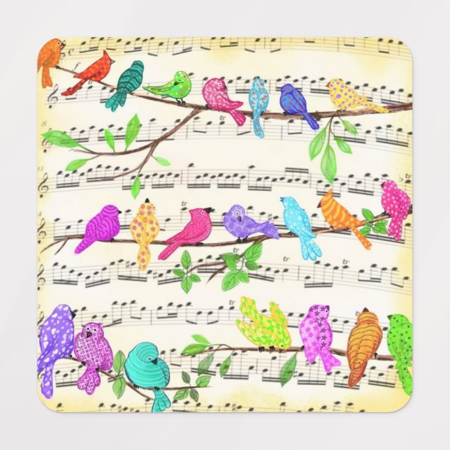 Colourful Musical Bird Labels (Design 3)