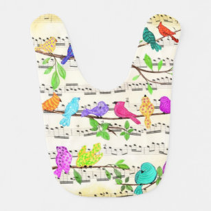 Colourful Musical Birds Baby Bib Gift