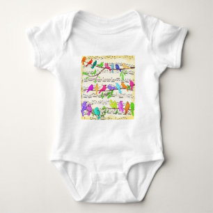 Colourful Musical Birds Baby Bodysuit