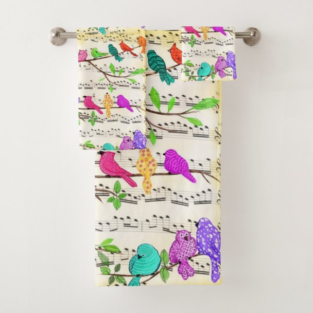 Colourful Musical Birds Bath Towel Set - Spring Jo (Insitu)