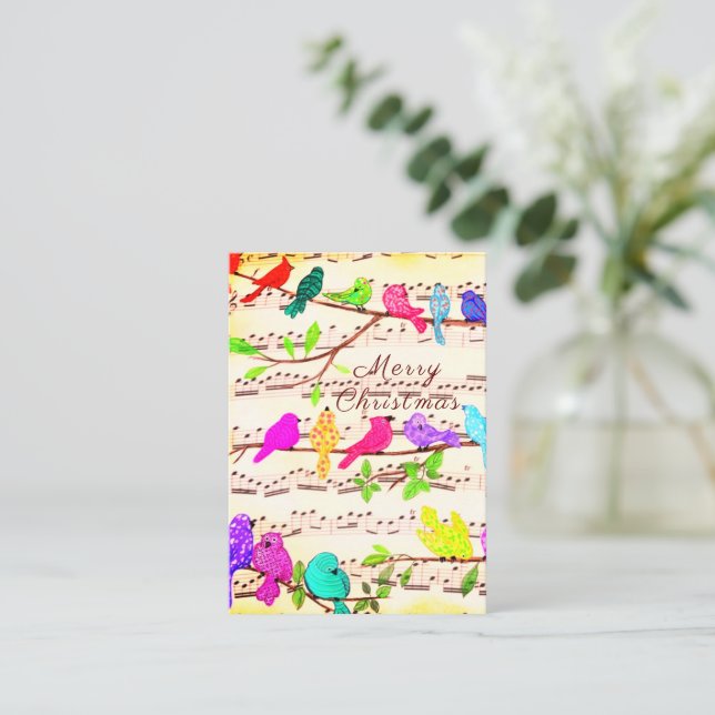Colourful Musical Birds Christmas Card (Standing Front)