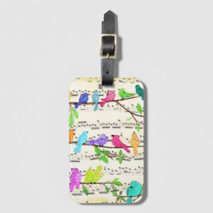 Colourful Musical Birds Luggage Tag