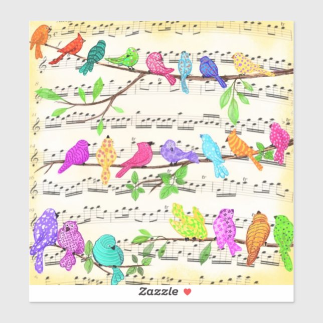 Colourful Musical Birds Sticker (Sheet)