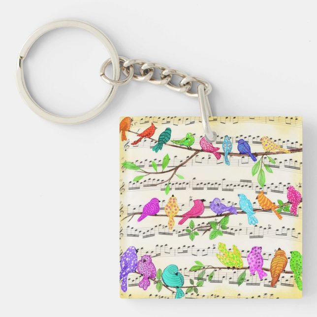 Colourful Musical Birds Symphony Keychain (Front)
