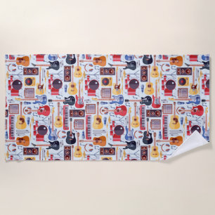 Colourful musical instruments pattern beach towel