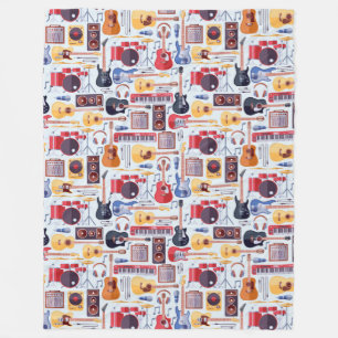 Colourful musical instruments pattern fleece blanket