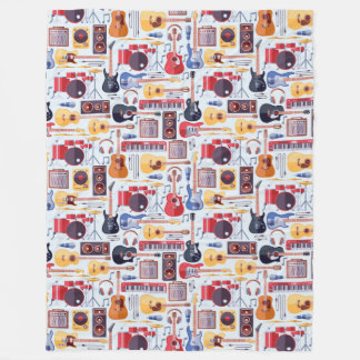 Colourful musical instruments pattern fleece blanket