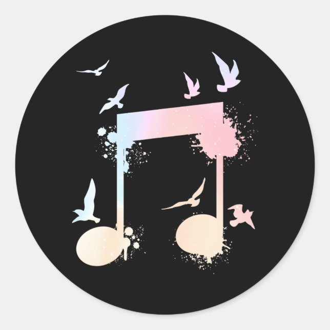 Colourful Musical Note Bird Music Lover Classic Round Sticker (Front)