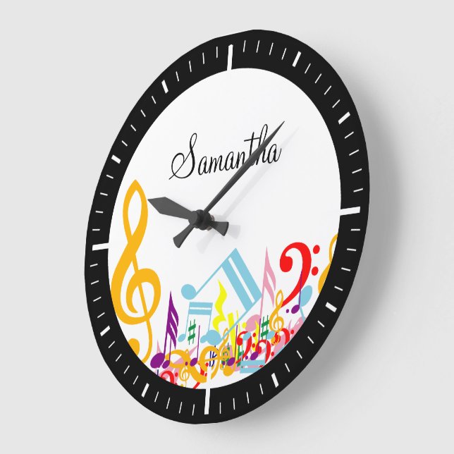 Colourful Musical Notes Large Clock (Angle)