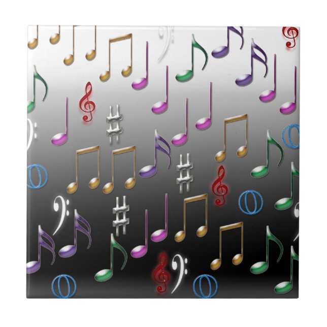 Colourful musical notes on grey background ceramic tile (Front)