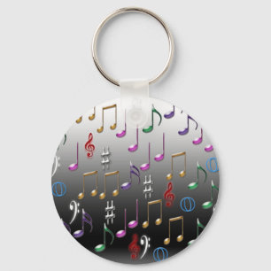 Colourful musical notes on grey background key ring