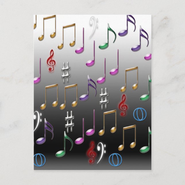 Colourful musical notes on grey background postcard (Front)