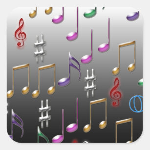 Colourful musical notes on grey background square sticker