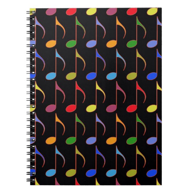 colourful musical notes pattern notebook (Front)