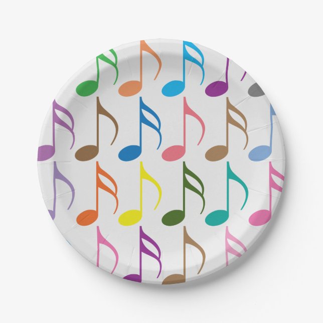 Colourful musical notes pattern paper plate (Front)