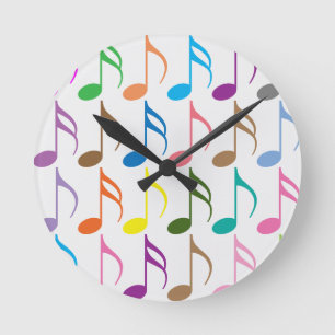 Colourful musical notes pattern round clock