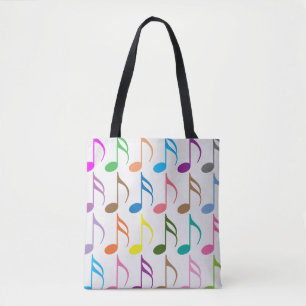 Colourful musical notes pattern tote bag