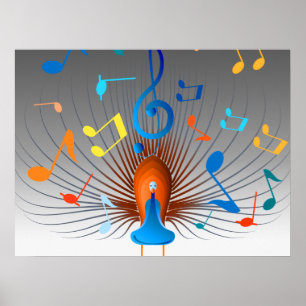 Colourful Musical Notes Peacock Poster