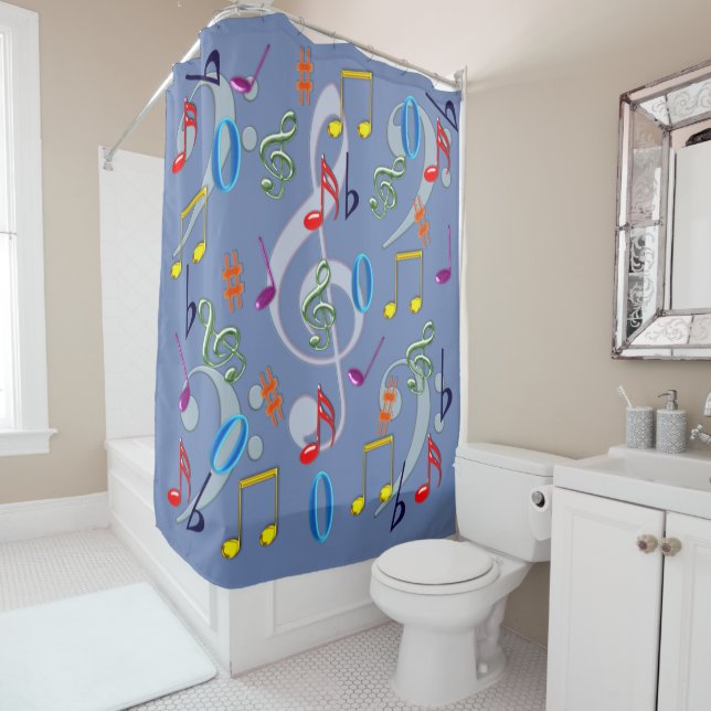 Colourful Musical Notes Shower Curtain (In Situ)
