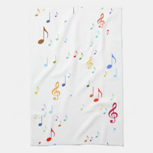 colourful musical notes tea towel