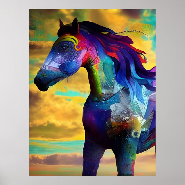 Colourful Mustang Horse Poster (Front)