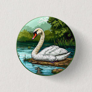 Colourful Mute swan Bird 3 Cm Round Badge